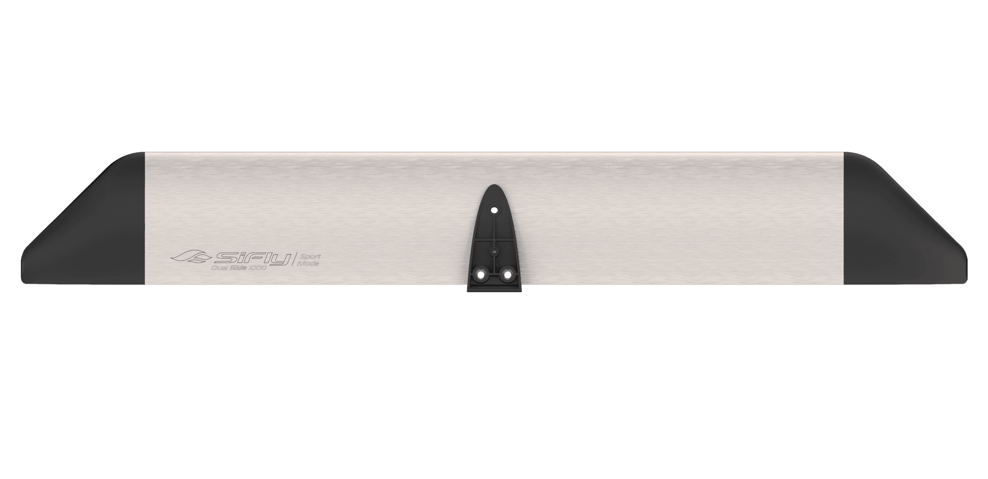 SiFly Dual Ride 1000 Sport Mode eFoil front wing with brushed aluminium surface, black tips, and center mast bracket, isolate