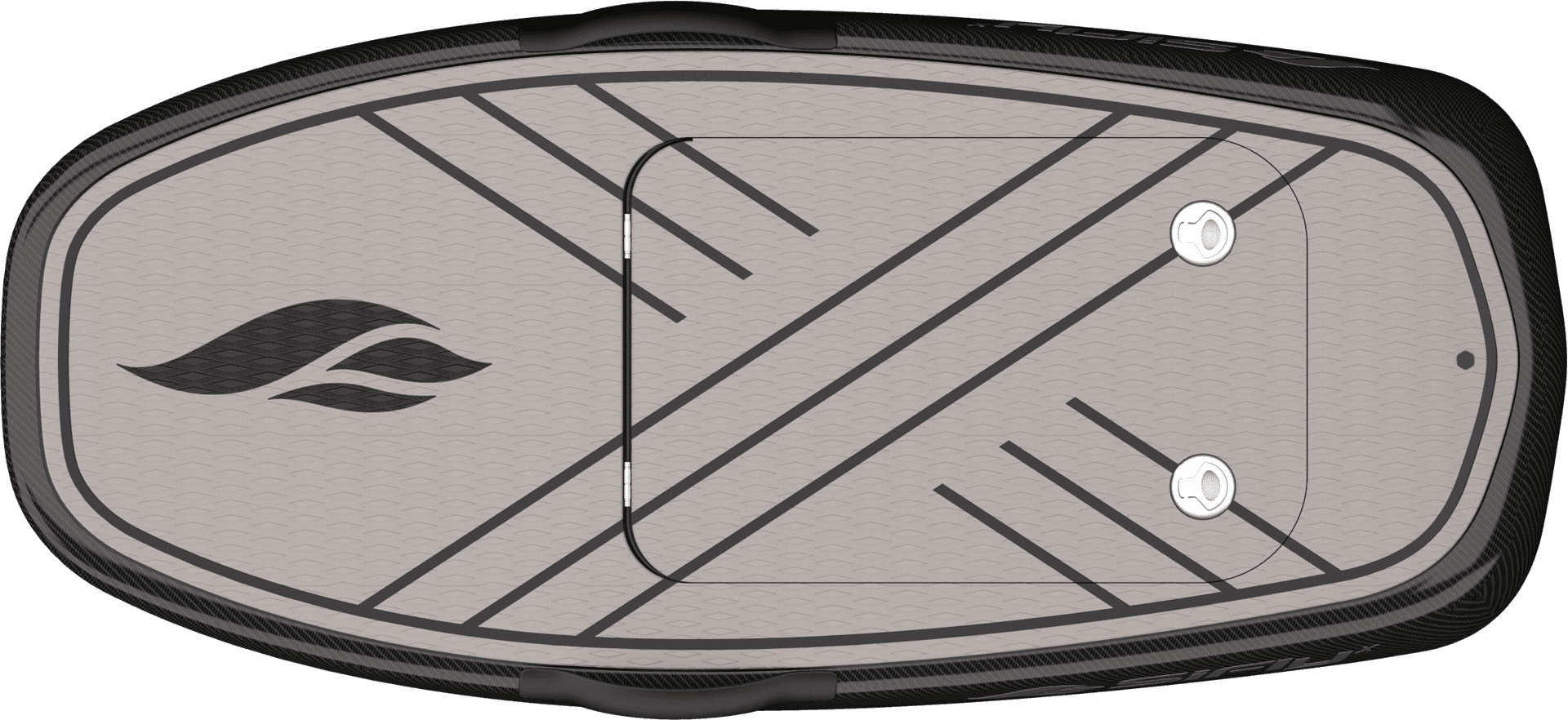 Top-down overhead view of SiFly eFoil board showing grey textured deck pad, carbon frame, diagonal grip lines, and SiFly logo